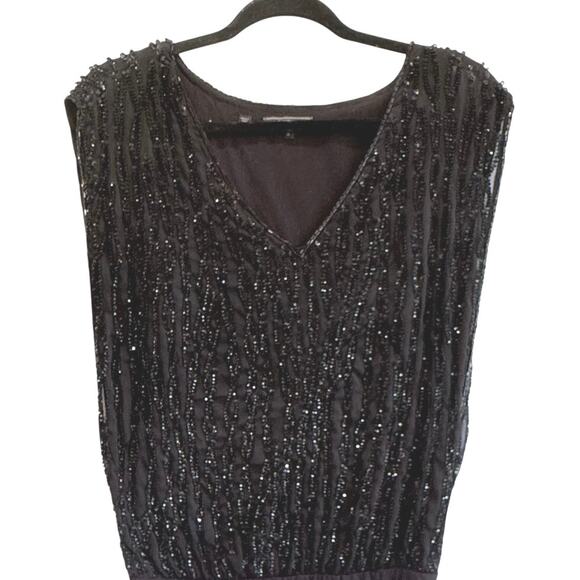 Guess Black Beaded Cocktail Party Dress Sleeveless V Neck Ruched Y2K Vintage M - Picture 3 of 8